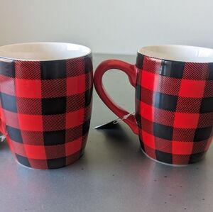 Pair Robert Stanley Red/Black Plaid 15oz Mugs